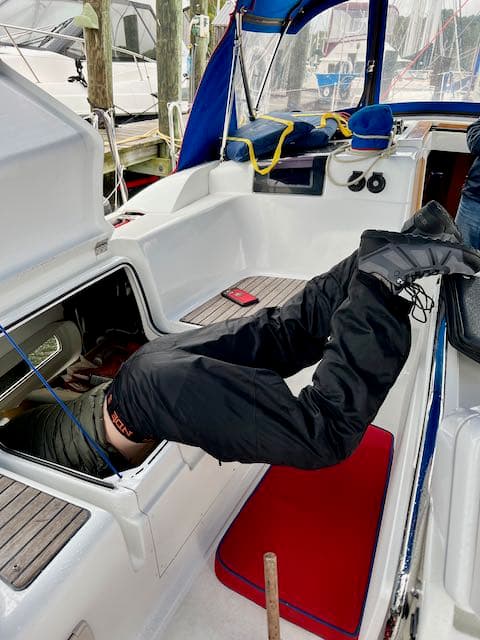 Detail of a sailboat under survey