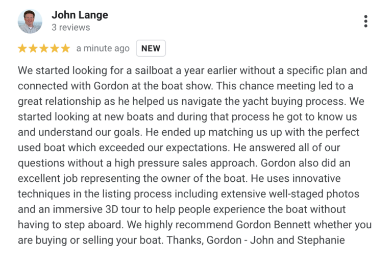Annapolis Yacht Broker Gordon 5 Star Review